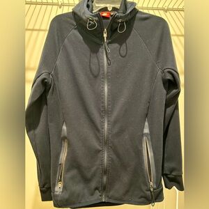 Nike Navy Blue Hooded Zip Jacket, Size Large, Form Fitted mesh hood.